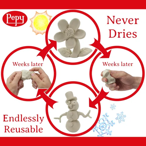 Miniatura 2 de Pepy Arcilla de plastilina a base de aceite reutilizable y no seca, crema, 2 libras, sin azufre y no tóxica, ideal para niños, principiantes