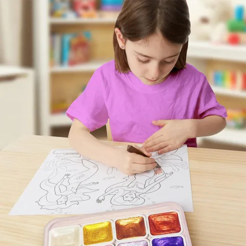 Miniatura 5 de Juego de pintura de acuarela de 12 colores, suministros de dibujo, juego de pinturas de acuarela metálicas brillantes, kit de pintura colorida