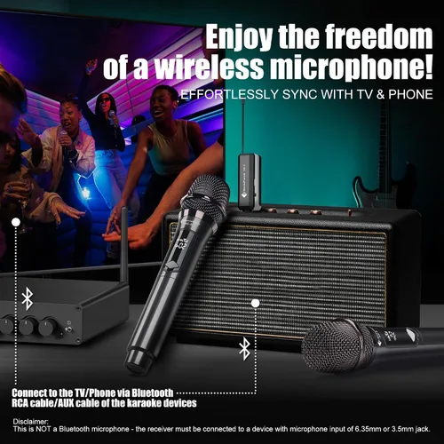 Miniatura 9 de Micrófonos inalámbricos - Micrófono de karaoke para cantar - Micrófono inalámbrico recargable con receptor de doble canal - Rango de 240 pies