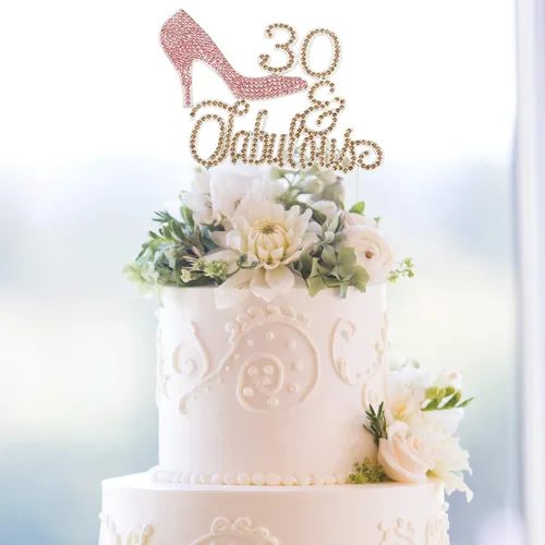Miniatura 4 de LINGTEER 30 fabulosos adornos para tartas de cristal con diamantes de imitación de tacón alto, color rosa, perfecto para 30 cumpleaños, aniversario