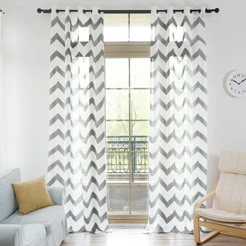 Miniatura 5 de NAPEARL - Cortina semitransparente de lino sintético con diseño jacquard geométrico
