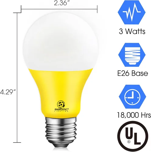 Miniatura 2 de Energetic - Foco amarillo A19, equivalente a 3 W, 40 W, base E26, bombilla LED no regulable para uso en interiores, decoración de fiestas
