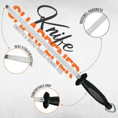 Miniatura 2 de Utopia Kitchen Cuchillo de acero afilado de 10 pulgadas que afila varilla de afilado de acero - negro