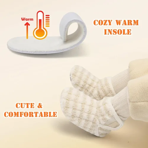 Miniatura 6 de BARERUN Pantuflas para niños y niñas, zapatos de casa para bebés, botines de invierno mullidos de felpa acogedora para niños, pantuflas cálidas