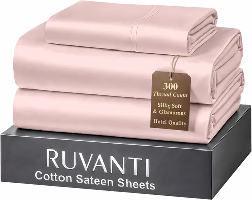 Miniatura 35 de RUVANTI Juego de sábanas de 100 % algodón tamaño matrimonial, tejido de satén suave y sedoso de 300 hilos, refrescante, ligero y transpirable, Beige