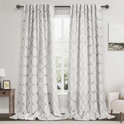 Miniatura 10 de Cortinas oscurecedoras de habitación con patrón geométrico negro de 80 pulgadas de largo para sala de estar, juego de 2 paneles, decoración clásica