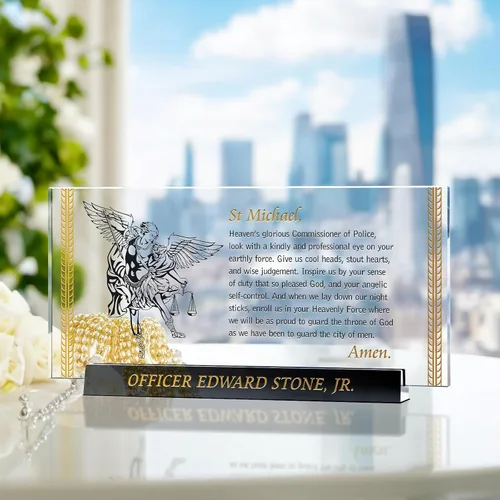 Miniatura 2 de Placa de regalo personalizada de oración de San Miguel de cristal para policía, personalizada con el nombre del oficial de policía, regalo único