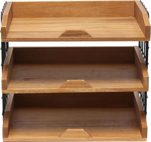 Miniatura 7 de Elegant Designs HG1022-NWD - Organizador de escritorio de madera para oficina en casa, bandeja para cartas de correo con 3 estantes, madera natural