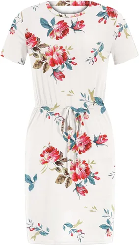 Miniatura 7 de JeashCHAT Womens Summer Mini Dresses Floral Printed Short Sleeve Sundress Casual Beach Dresses with Pockets