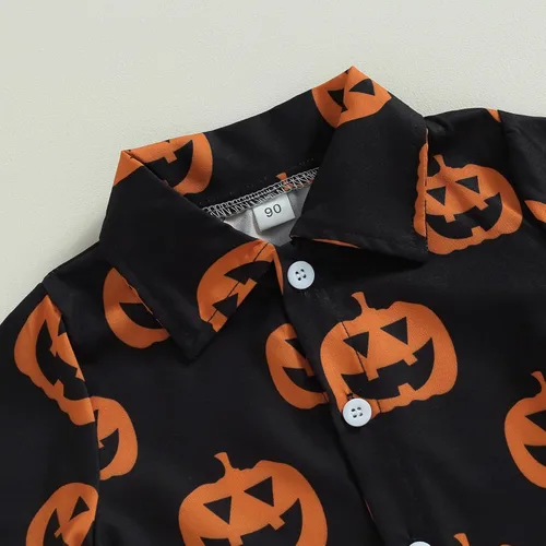 Miniatura 3 de Gueuusu Ropa de Halloween para bebé niño, camisa de manga corta con botones y cintura elástica, 2 piezas, traje de caballero