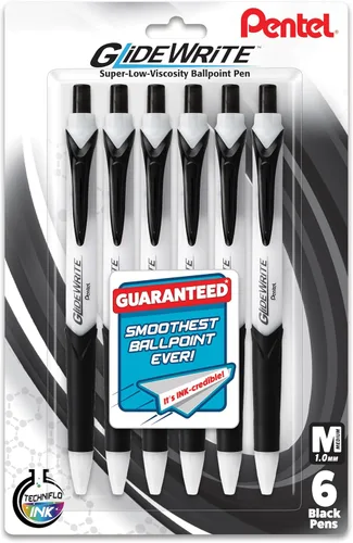 Miniatura 10 de Pentel GlideWrite - Bolígrafo con tinta TechniFlo (³/₆₄ pulgadas), trazo medio, tinta surtida, paquete de 6 (BX910BP6M)