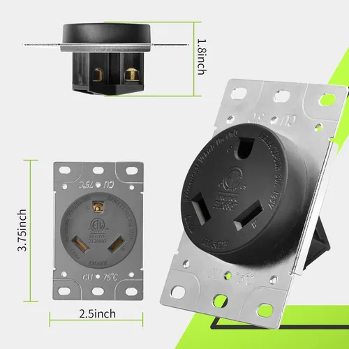 Miniatura 3 de RVMATE Receptáculo NEMA TT-30R, salida RV de 30 amperios, hoja recta de 125 voltios, reemplazo de potencia de montaje empotrado, 2 polos, 3 cables