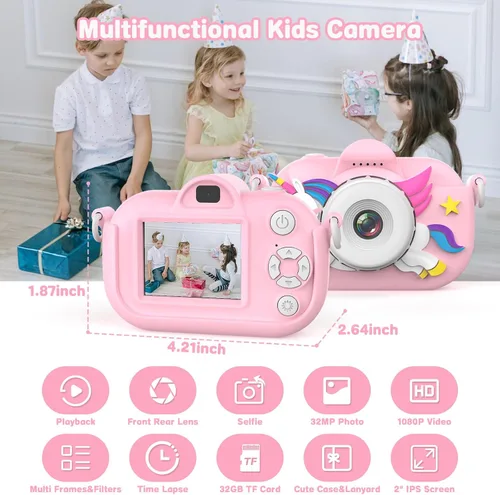 Miniatura 2 de Cámara para niños para niñas, juguetes de Navidad y cumpleaños para niñas de 3 a 12 años, cámara digital para niños con lente dual HD de 32MP