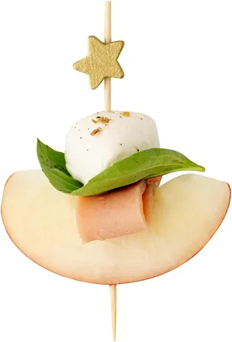 Restaurantware Pinchos de comida de 3.5 pulgadas, 1000 palitos de canapé con estrella dorada, resistentes, desechables, de madera de bambú, para