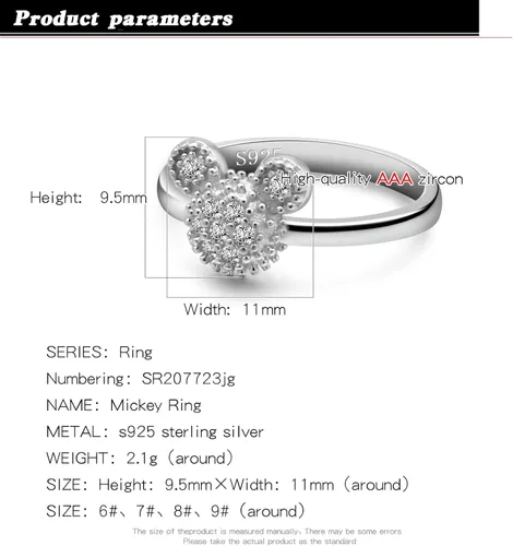 Miniatura 2 de H&Beautimer Anillos de plata de ley 925 para mujer, bonitos anillos de diseño de Mickey, joyería fina para mujeres y niñas, anillos de boda AAA CZ