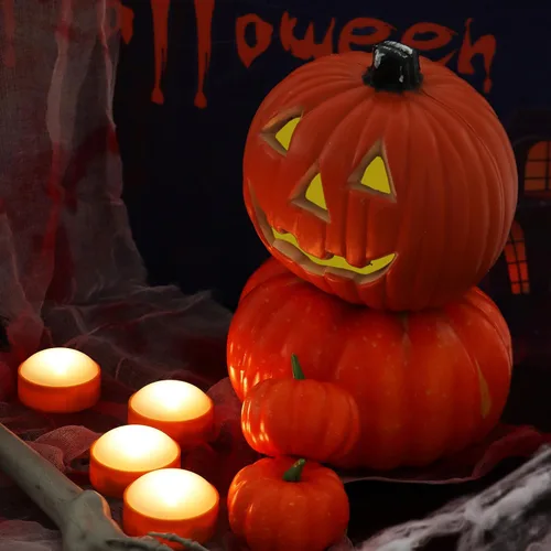 Miniatura 7 de Luces LED de calabaza con control remoto y temporizador, velas parpadeantes brillantes sin llama que funcionan con pilas, para decoración