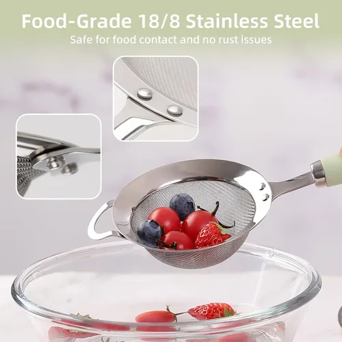 Miniatura 4 de Coladores de acero inoxidable, tamiz de malla fina, tamiz para hornear, colador de metal, pequeños coladores y coladores para cocina, colador