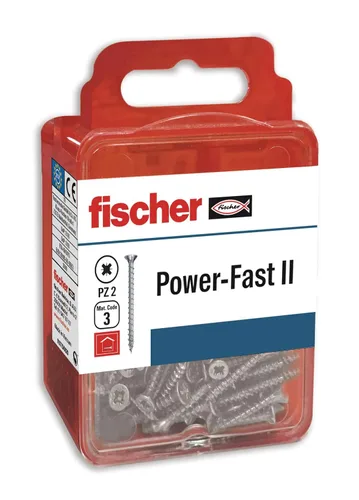 fischer 557485 FPF II, Caja Tornillos para Madera, Rosca parcial 3.5X40, Cincados Blister de 15 unidades Tornillos para Madera, Caja con Rosca