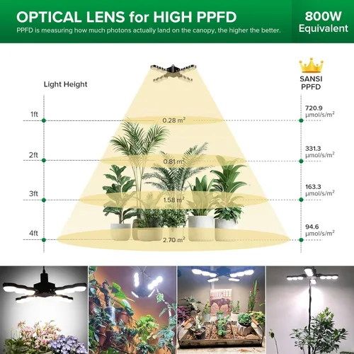 Miniatura 3 de SANSI Luz de cultivo para plantas de interior, 80 W, 8000 lúmenes, luz de espectro completo PPFD de alto espectro con temporizador remoto