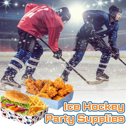 Miniatura 6 de Teling Paquete de 36 suministros para fiestas de hockey grandes de 5 libras, bandejas de platos de hockey de papel, botes de comida y botes