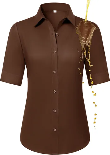 Miniatura 25 de Camisas con botones para mujer, ajustadas, de manga corta, con cuello, sin arrugas