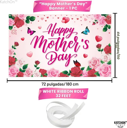 Miniatura 2 de KatchOn, Cartel de feliz día de la madre – XL, 72 x 44 pulgadas Decoraciones del día de la madre feliz para fiesta Telón de fondo rosa para Rosa