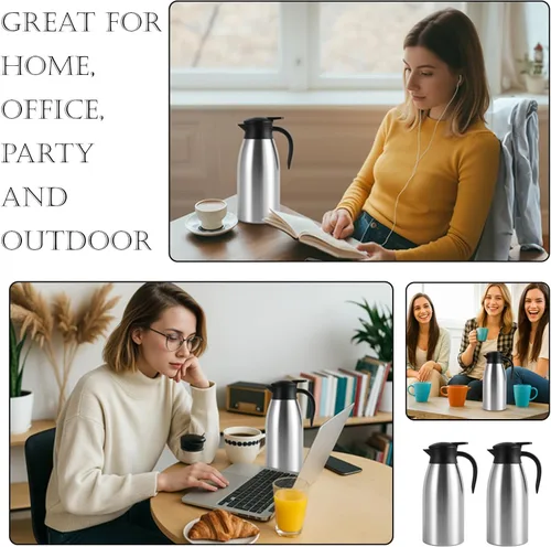 Miniatura 9 de 2 jarras de café aisladas de 60 onzas, jarra térmica de acero inoxidable para líquidos calientes, dispensador de termo de café de doble pared