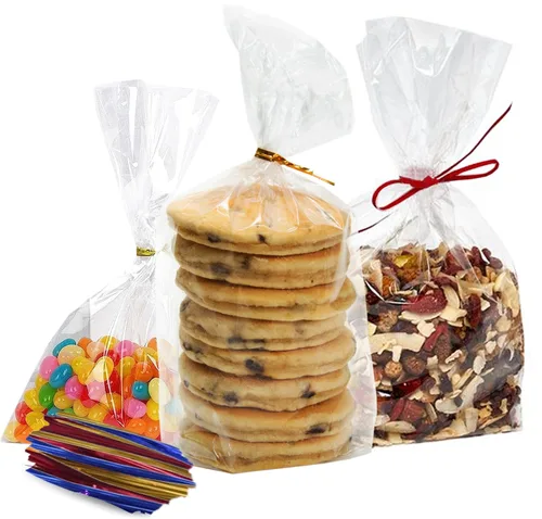 Bolsas transparentes para dulces (paquete de 200) – Bolsas de regalo de plástico transparente de 5x7 pulgadas con lazos de torsión de 4 pulgadas, 3