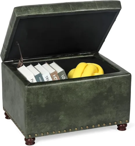 Miniatura 4 de Adeco Banco otomano de almacenamiento moderno de 24 pulgadas, reposapiés rectangular tapizado de piel sintética para sala de estar y dormitorio