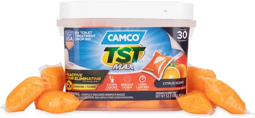 Camco TST MAX Tratamiento de inodoro para RV en pastillas - Controla olores no deseados y descompone desechos y tejido - Tratamiento seguro para