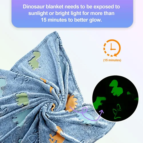 Miniatura 3 de TEHALK Mantas de bebé personalizadas para niños, manta de dinosaurio para niños, manta que brilla en la oscuridad para niños, manta para niños