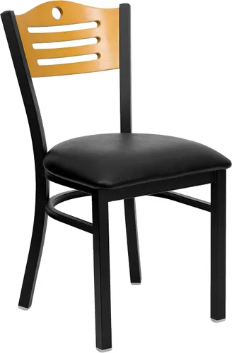 Miniatura 9 de Flash Furniture HERCULES Series - Silla de restaurante de metal con respaldo de listones negros, respaldo y asiento de madera natural Respaldo