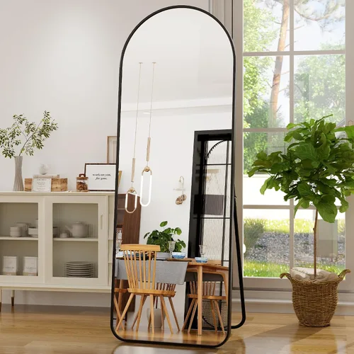 Miniatura 13 de GLSLAND Espejo Vintage - 72" x 44" Espejo de Cuerpo Completo Grande Tallado Arqueado con Marco de Metal Barroco Espejos de Cuerpo Completo para Negro