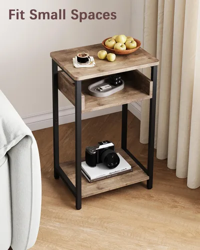 Miniatura 5 de KJGKK Mesa auxiliar, mesa de gama alta de 25 pulgadas, mesita de noche pequeña para sala de estar, dormitorio y oficina, color gris y negro