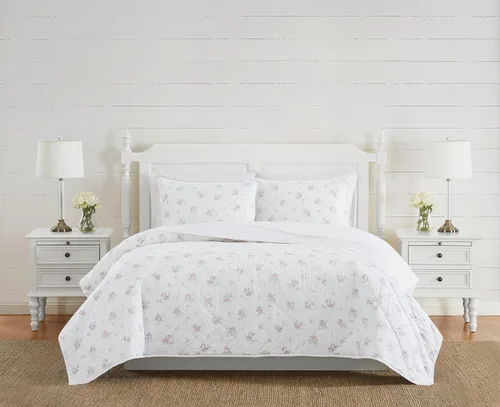 Miniatura 11 de The Farmhouse by Rachel Ashwell - Juego de edredón de 2 piezas individual/individual XL - Colección de ropa de cama Signature Rosebury, blanco/rosa