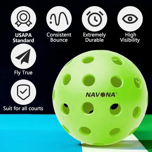 Miniatura 3 de Navona 48 Pack Premium 40-Holes Outdoor Pickleball Balls, Meet USAPA Official Requirement, Perfectly Balanced, High Bounce True Flight, Durable