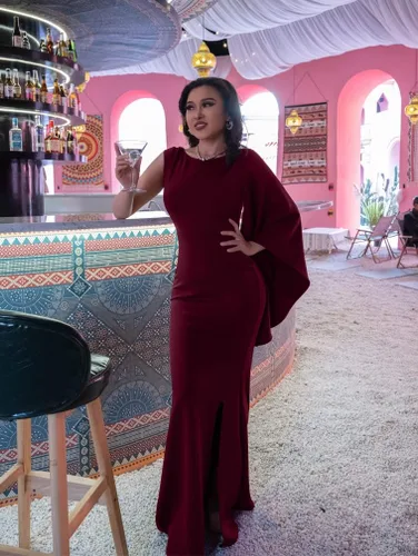 Miniatura 3 de YMDUCH Elegante vestido formal de sirena con abertura lateral y manga acampanada para mujer
