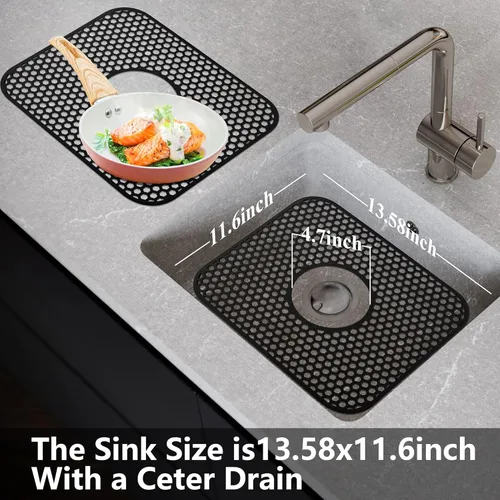 Miniatura 2 de Protectores de fregadero para fregadero de cocina, 2 alfombrillas de cocina de silicona de 13.58 x 11.6 pulgadas, protector inferior antideslizante