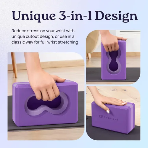 Miniatura 8 de Deep-Zen® Yoga Blocks Wrist Support; Yoga Blocks 2 Pack with Knee Pads and Strap to Put Less Weight on Wrists; Durable, Versatile Yoga Brick Púrpura