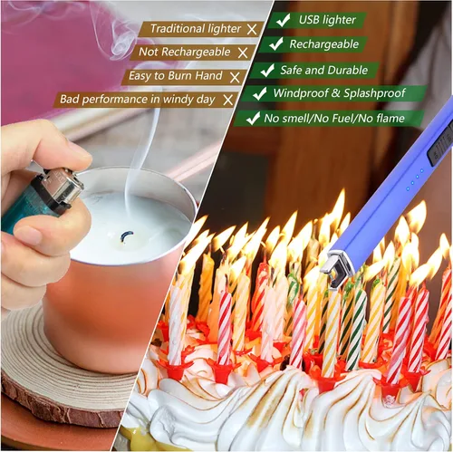 Miniatura 4 de MEIRUBY Encendedor eléctrico de velas, relleno de calcetín de Navidad, regalos para mujeres, mamá, hombres, esposa, hermana, recargable por USB, Azul