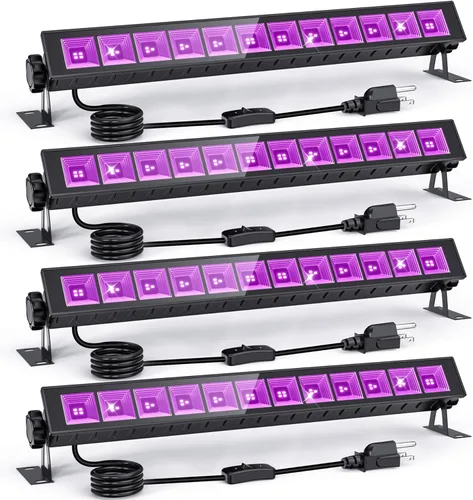 Paquete de 4 barras de luz negra UV de 45 W, luces negras LED de 395 NM para fiesta brillante, pintura corporal, Halloween, carteles fluorescentes,