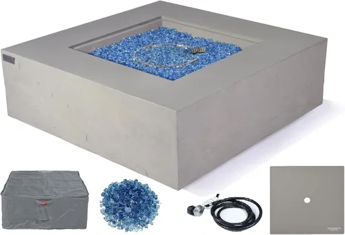 Miniatura 115 de Elementi+ Mesa de Fuego de Gas Colorado de Hormigón Fundido de 56" Rectangular, Hoguera al Aire Libre con Ignición Electrónica Incluye Cubierta
