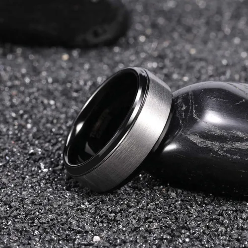 Miniatura 3 de TRUMIUM Anillo de boda de carburo de tungsteno de 0.236 in y 0.315 in para hombres y mujeres, borde escalonado, negroplata, grabado "I Love You