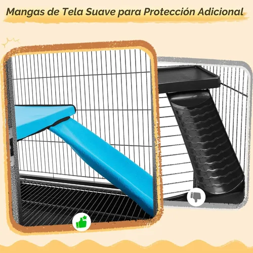 Miniatura 7 de Yaheetech Jaula Metálica con Ruedas para Ratas Adultas/Hurones/Chinchillas Jaula para Animales Pequeños con Rampa Removible y Plataforma Negra