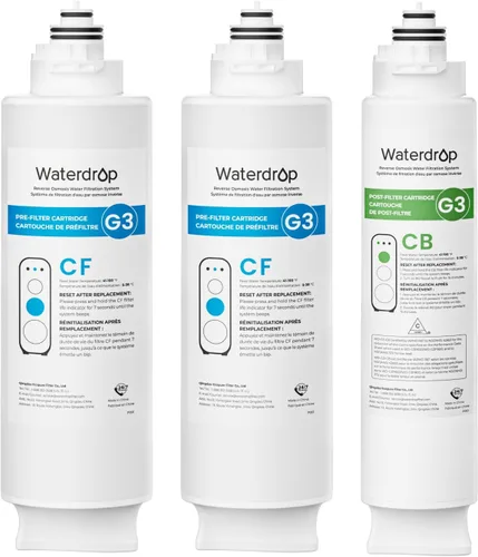 Waterdrop Filtro G3-2CFCB, repuesto para sistema de ósmosis inversa Waterdrop G3-W, G3P600 y G3P800, paquete de 2 filtros G3-N1CF y 1 filtro
