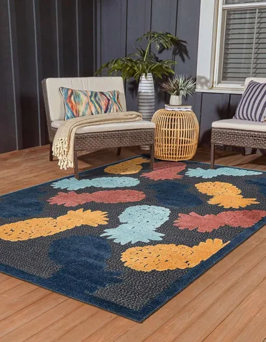 Miniatura 3 de Unique Loom Belize Outdoor Collection - Alfombra rectangular de 2 x 3 pies 1 pulgada, color negro y rojo óxido