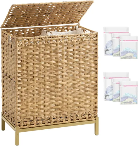 Miniatura 11 de SETVSON Cesta de ropa sucia con tapa de 132 L, (35 galones) cesta de ropa sucia con tapa, cesta de ropa sucia de ratán tejida a mano con pies Natural