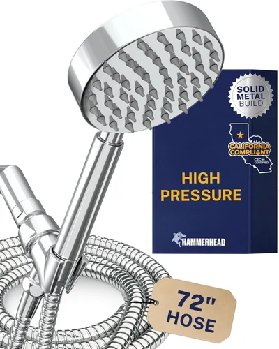 Miniatura 13 de HammerHead Showers® Cabezal de ducha de mano de metal sólido con manguera y soporte de latón, cromado, cabezales de ducha de alta presión de 2.5 GPM