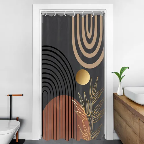 Miniatura 2 de KOMLLEX Cortina de ducha abstracta bohemia para decoración de baño, 36 pulgadas de ancho x 72 pulgadas de alto, hojas elegantes, tropicales