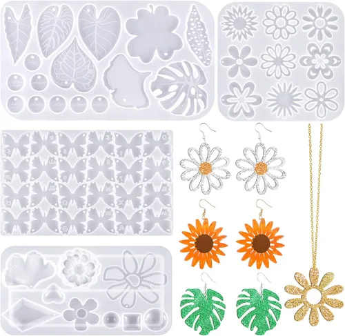 Patelai 4 moldes de resina para aretes de forma irregular, molde de silicona para resina epoxi, kit de fabricación de joyas para mujeres,